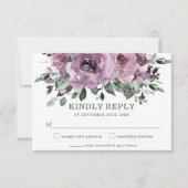 Rustikale Chic Mauve Lila Blumengrün Hochzeit RSVP Karte (Vorderseite)