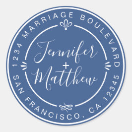 Rustikale Chic Names Rücksendeadresse Classic Blue Runder Aufkleber