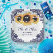 Rustikale Chic Navy Blue Lace Sonnenblume Hochzeit Pappteller (Party)