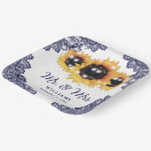 Rustikale Chic Navy Blue Lace Sonnenblume Hochzeit Pappteller (Gewinkelt)