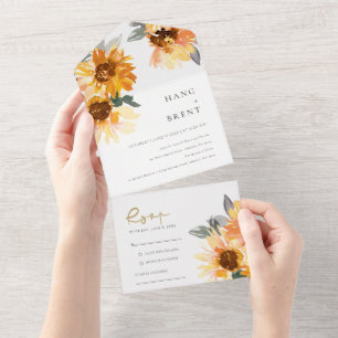 Rustikale Chic Sonnenblumen Aquarell Blumen Hochze All In One Einladung
