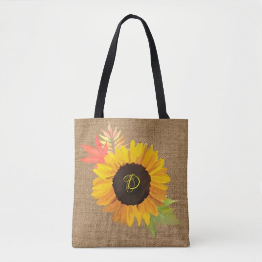 Rustikale Chic Sonnenblumen und Herbstlaube Monogr Tasche (Vorderseite)