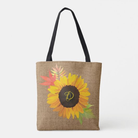 Rustikale Chic Sonnenblumen und Herbstlaube Monogr Tasche (Rückseite)