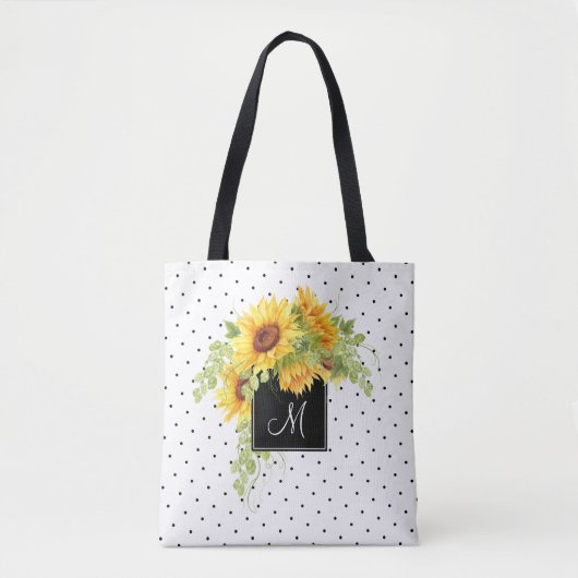 Rustikale Chic Sonnenblumen und Punkte mit Monogra Tasche (Vorderseite)