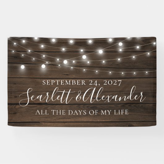 Rustikale Chic String Lights Wood Wedding Banner (Horizontal)