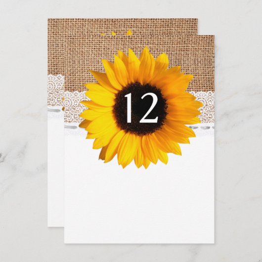 Rustikale Chic Sunflower Wedding Tischnummer (Vorne/Hinten)
