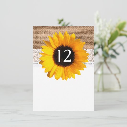 Rustikale Chic Sunflower Wedding Tischnummer (Stehend Vorderseite)