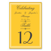 Rustikale Chic Warm-Gelbe Extravagante Script-Hoch Tischnummer (Rückseite)