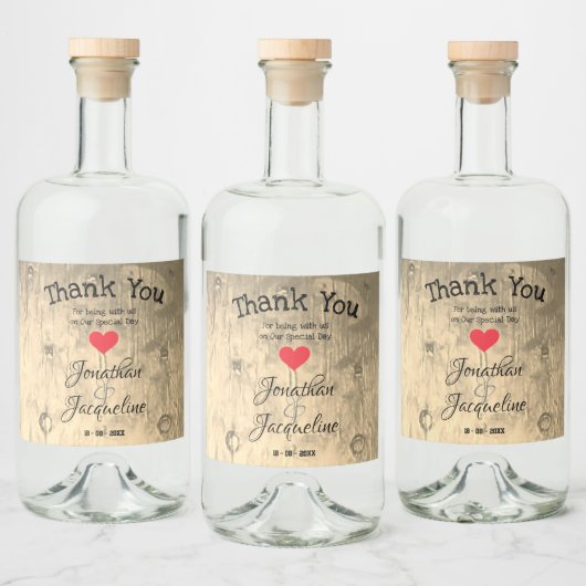 Rustikale Chic Wedding Danke Personalisierte Namen Alkoholflaschenetikett (Flaschen)