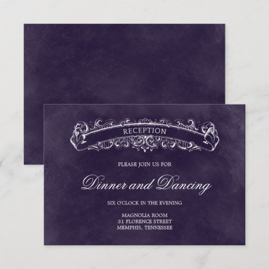 Rustikale Chic Wedding Reception Card - Lila Begleitkarte (Vorne/Hinten)