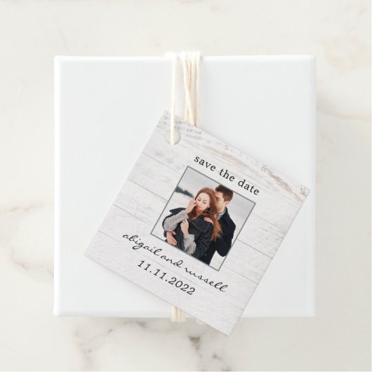 Rustikale Chic Wedding rettet die Date-Gefallen-Ta Geschenkanhänger (Beispiel)