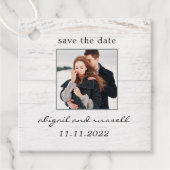 Rustikale Chic Wedding rettet die Date-Gefallen-Ta Geschenkanhänger (Vorderseite)