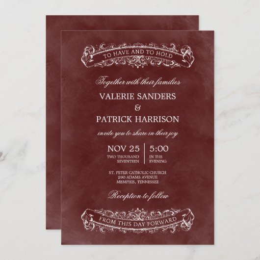 Rustikale Chic Weditation - Rot Einladung (Vorne/Hinten)