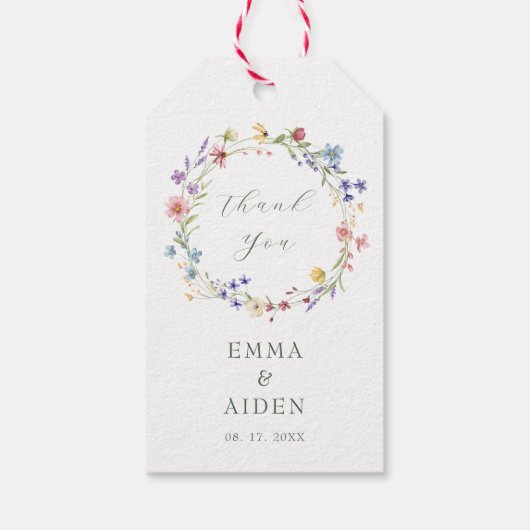 Rustikale Chic Wildblume Wreath Garden Wedding Geschenkanhänger (Rückseite)