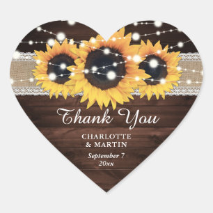 Rustikale Chic Wood Burlap- und Lace Sunflower-Hoc Herz-Aufkleber
