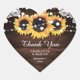 Rustikale Chic Wood Lace Sonnenblume Hochzeit Herz-Aufkleber
