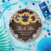 Rustikale Chic Wood Lace Sonnenblume Hochzeit Pappteller (Party)