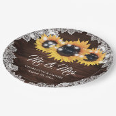 Rustikale Chic Wood Lace Sonnenblume Hochzeit Pappteller (Schrägansicht)