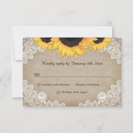 Rustikale Chic Wood Lace Sonnenblume Hochzeit RSVP Karte