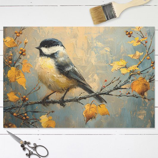 Rustikale Chickadee im Herbstmalerei Dekoupage Seidenpapier