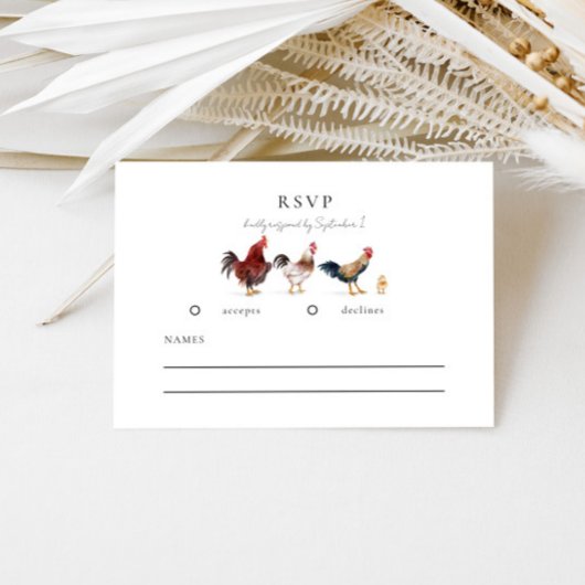 Rustikale Chicken Wedding RSVP Card Karte