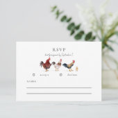 Rustikale Chicken Wedding RSVP Card Karte (Stehend Vorderseite)