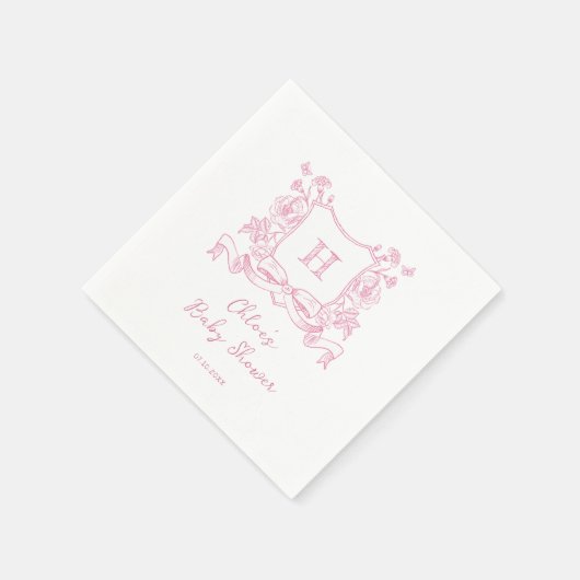 Rustikale Chinoiserie Bow Floral Wappen Babydusche Serviette (Ecke)