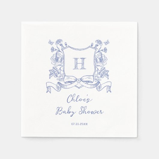 Rustikale Chinoiserie Bow Floral Wappen Babydusche Serviette (Vorderseite)