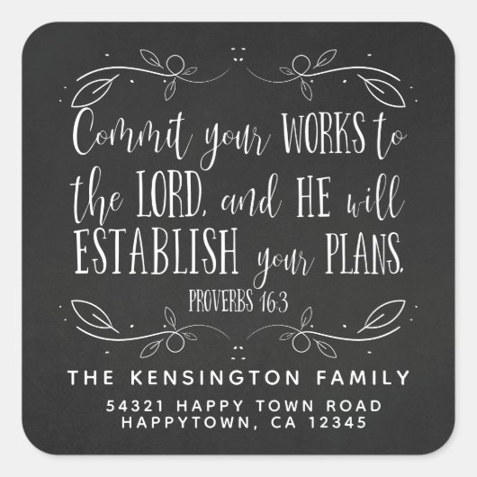 Rustikale Christliche Bibelverse Chalkboard-Adress Quadratischer Aufkleber (Vorderseite)