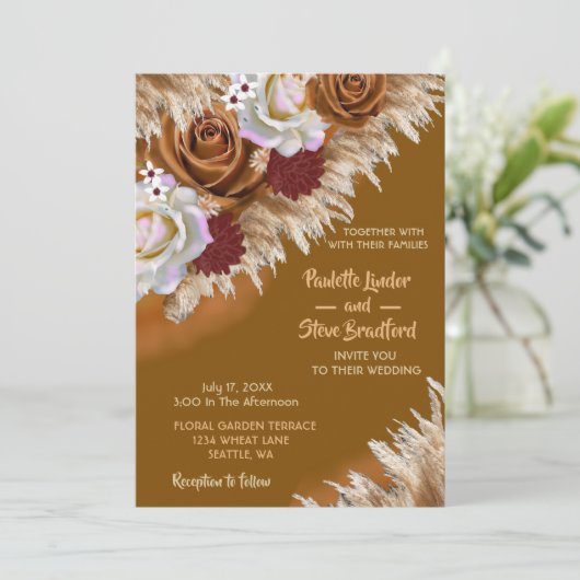 Rustikale Cinnamon Rose Wildblume Boho Wedding Einladung (Stehend Vorderseite)