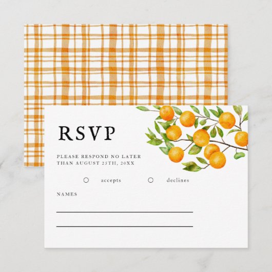 Rustikale Citrus Orange Summer Wedding RSVP Card Karte (Vorne/Hinten)