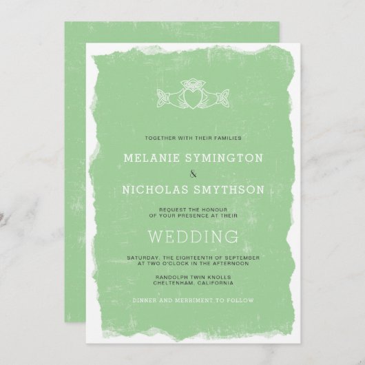 Rustikale Claddagh Irische Hochzeit einladen, 3991 Einladung (Vorne/Hinten)