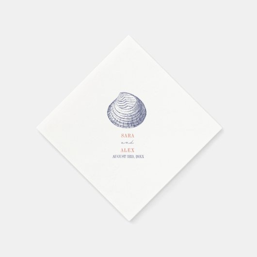 Rustikale Clamshell Red & Blue Beach Wedding Serviette (Ecke)