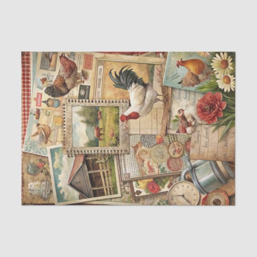 Rustikale Collage-Scheune und Land-Ephemera-Handwe Seidenpapier (Vorderseite)