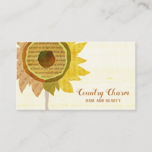 Rustikale Collage Sonnenblumen Haar Stylist Visitenkarte (Vorderseite)