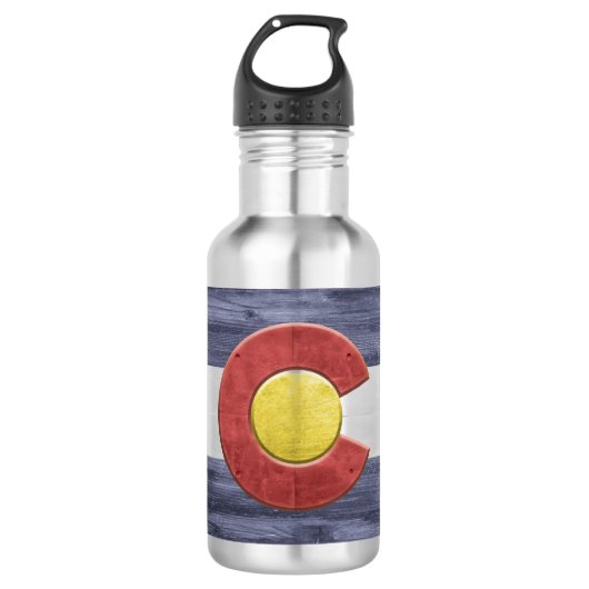 Rustikale Colorado-Flagge Edelstahlflasche (Vorderseite)