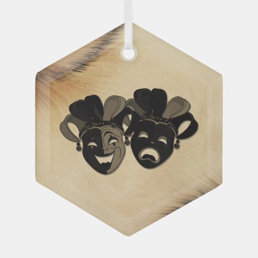 Rustikale Comedy und Tragedy Theaterdesign Ornament Aus Glas (Vorderseite)
