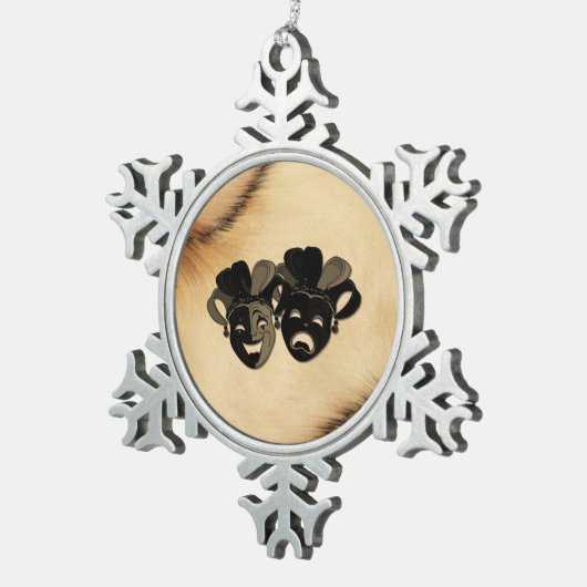 Rustikale Comedy und Tragedy Theaterdesign Schneeflocken Zinn-Ornament (Rechts)