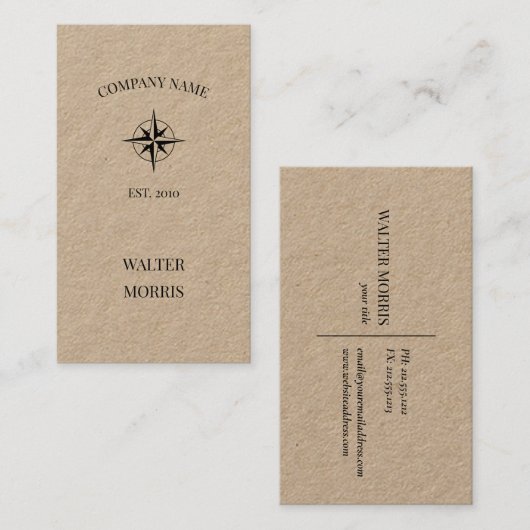 Rustikale Compass-Rose-Firmenkarte Visitenkarte (Vorne/Hinten)