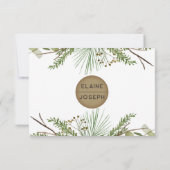 Rustikale Conifer-Blätter Kiefernzapfen Hochzeit RSVP Karte (Rückseite)