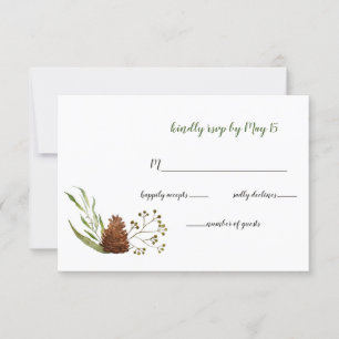 Rustikale Conifer-Blätter Kiefernzapfen Hochzeit RSVP Karte