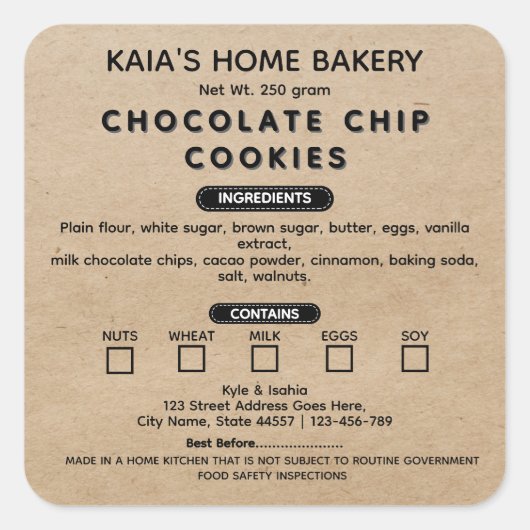 Rustikale Cookies Hütte Bakery Packaging Quadratischer Aufkleber (Vorderseite)