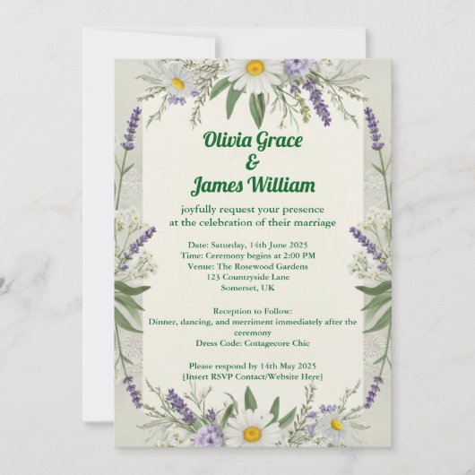 Rustikale Cotattecore Hochzeit Einladung (Vorderseite)