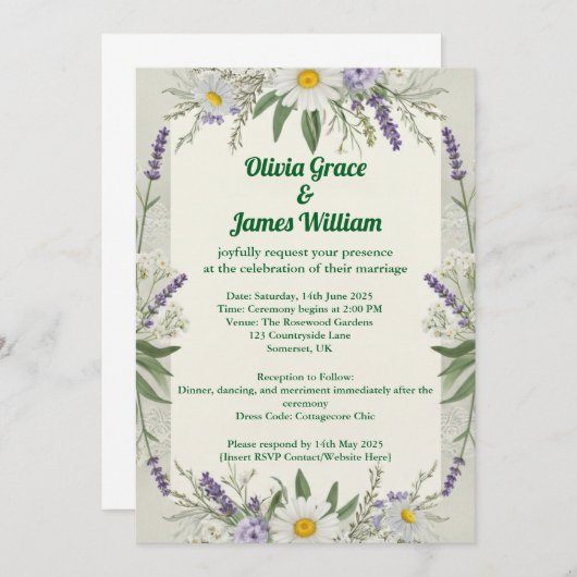 Rustikale Cotattecore Hochzeit Einladung (Vorne/Hinten)