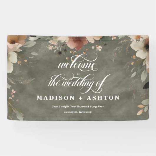 Rustikale Cotgingcore Grün Hochzeit Willkommen Banner (Horizontal)