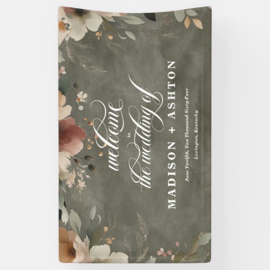 Rustikale Cotgingcore Grün Hochzeit Willkommen Banner (Vertikal)