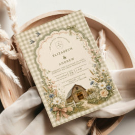 Rustikale Cottagecore-Scheunenhochzeit Einladung