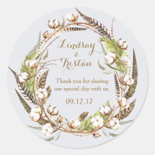 Rustikale Cotton Floral Wedding Runder Aufkleber