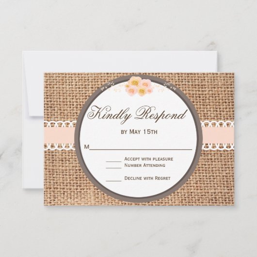 Rustikale Country Blush Burlap Wedding RSVP Karten (Vorderseite)