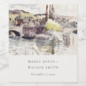 Rustikale Country Bridge Riverside Wasserfarbenhoc Weinetikett (Einzelnes Label)